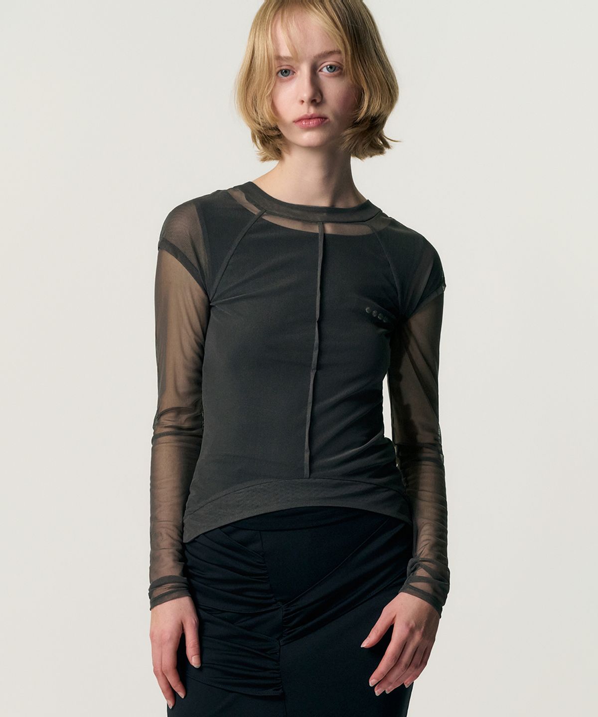 킴지수(KIMZISU) Veiled Mesh Shell LS T-shirt_BLACK