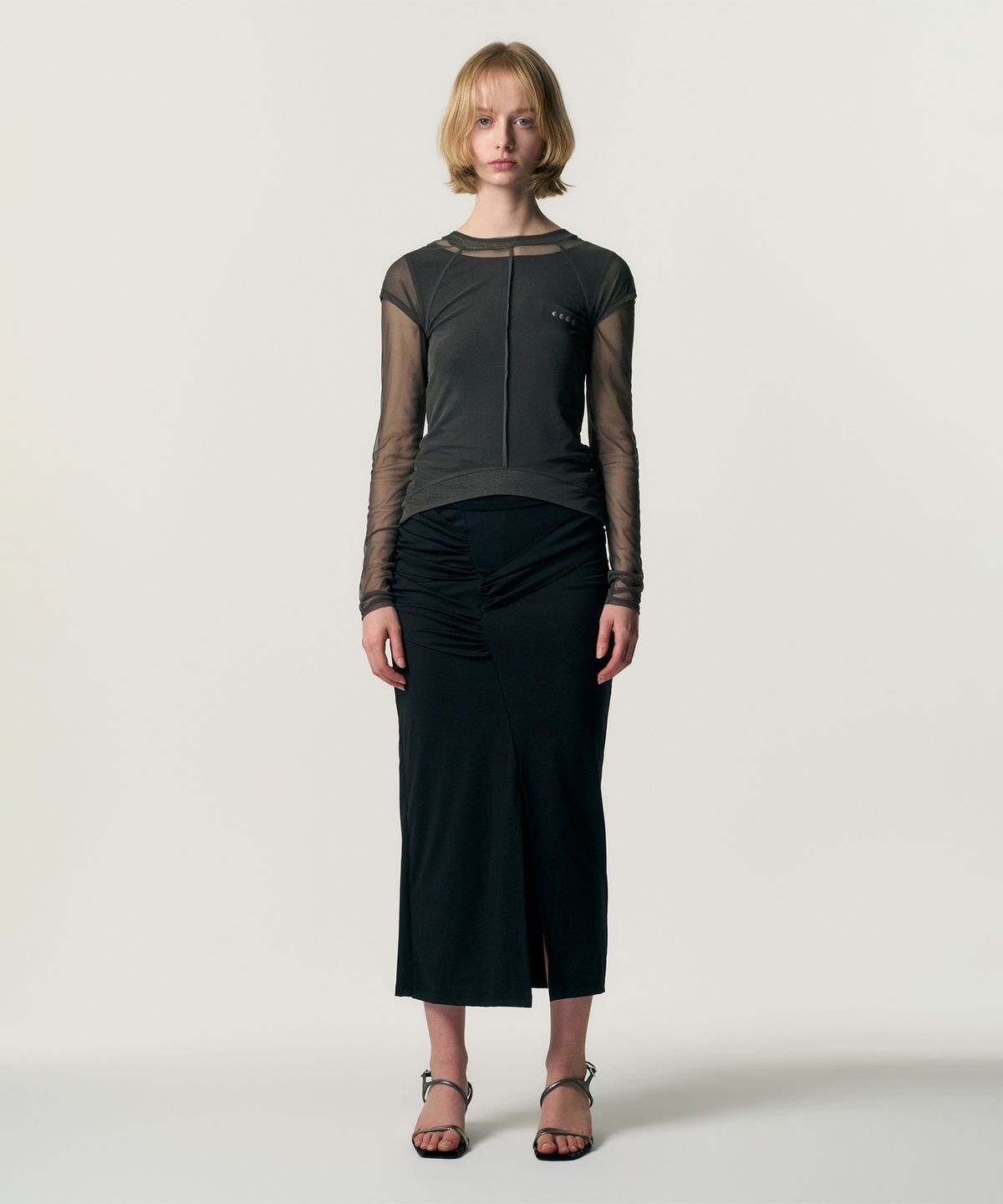 킴지수(KIMZISU) Veiled Mesh Shell LS T-shirt_BLACK
