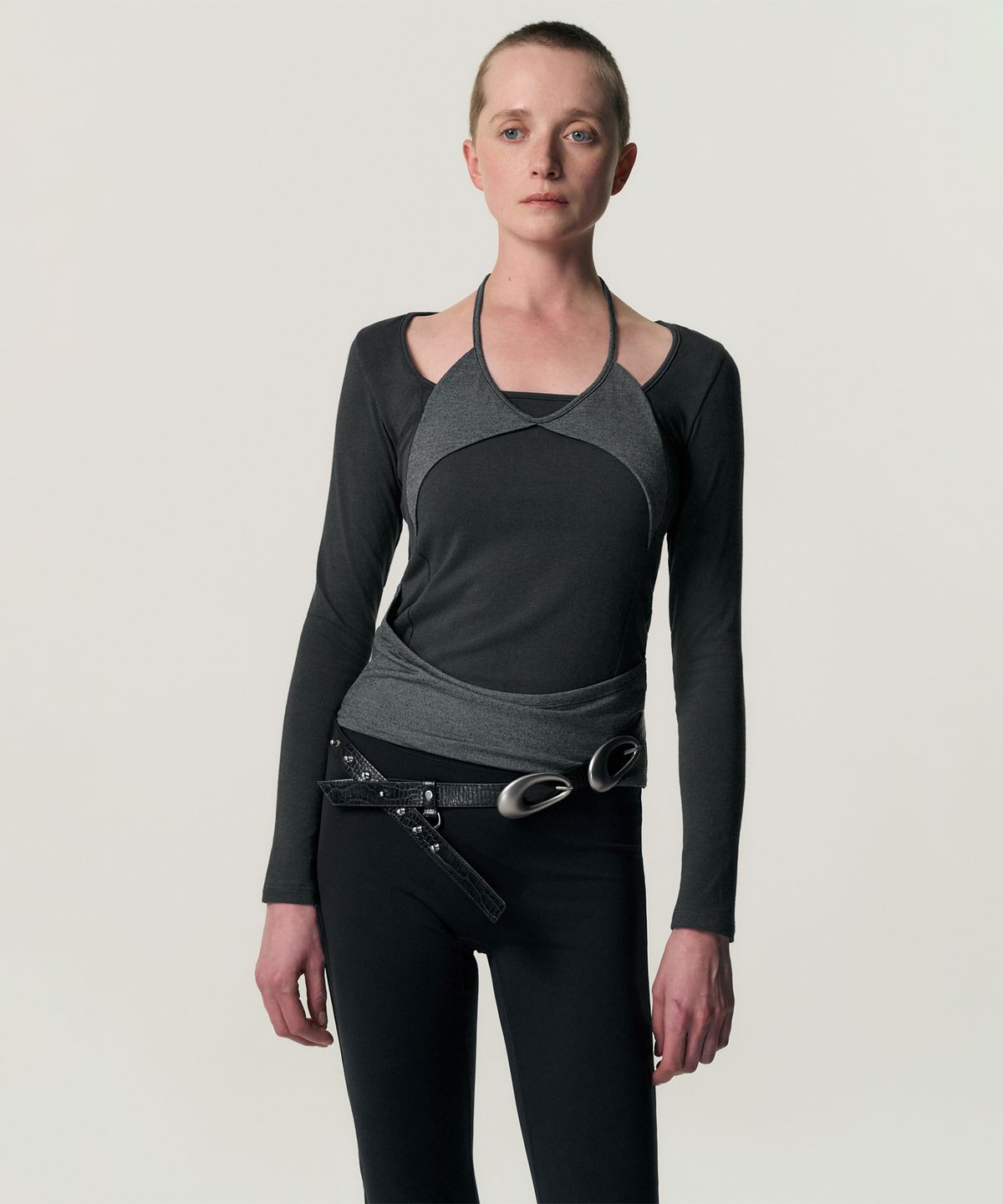 킴지수(KIMZISU) Overlaid Soft-Cut T-shirt_DARK GREY