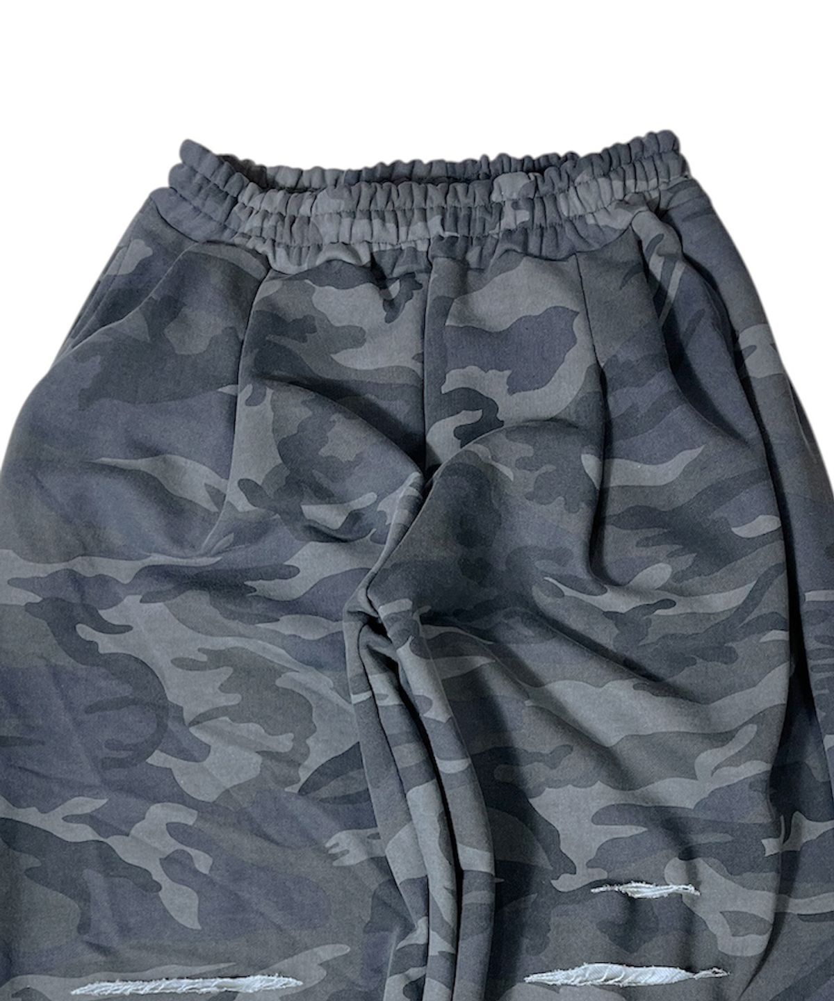 스케이터락(SK8ER ROCK) Cut Off Camouflage Sweat Wide Pants ((gray))