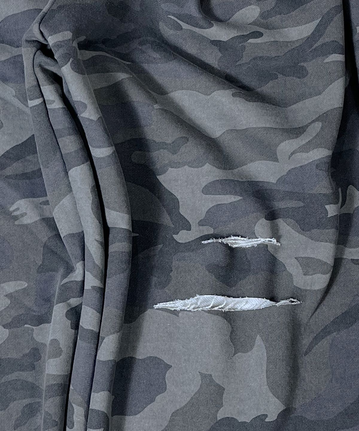 스케이터락(SK8ER ROCK) Cut Off Camouflage Sweat Wide Pants ((gray))