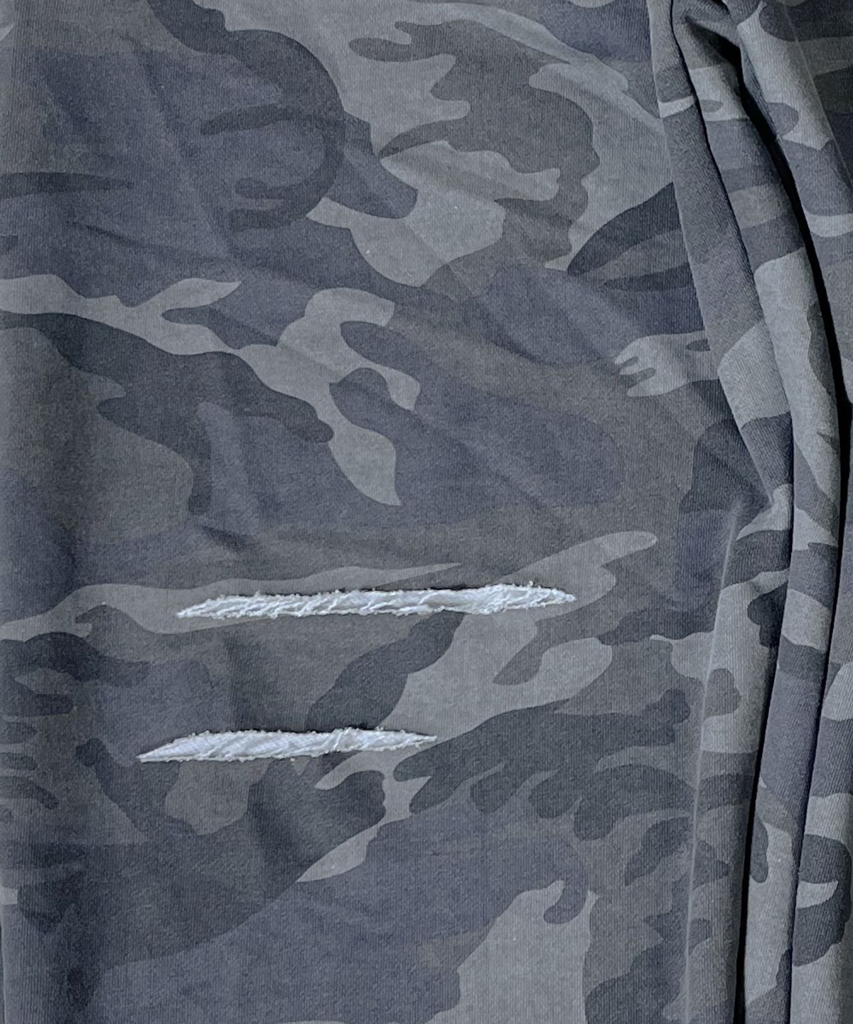 스케이터락(SK8ER ROCK) Cut Off Camouflage Sweat Wide Pants ((gray))