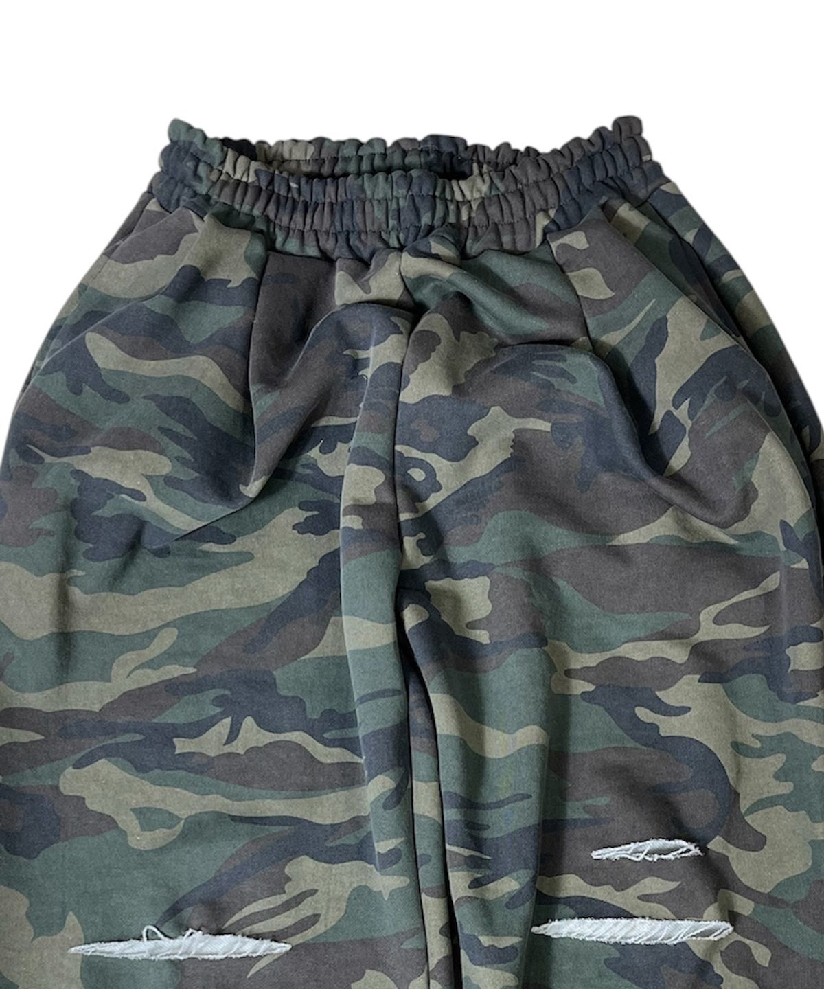 스케이터락(SK8ER ROCK) Cut Off Camouflage Sweat Wide Pants ((khaki))
