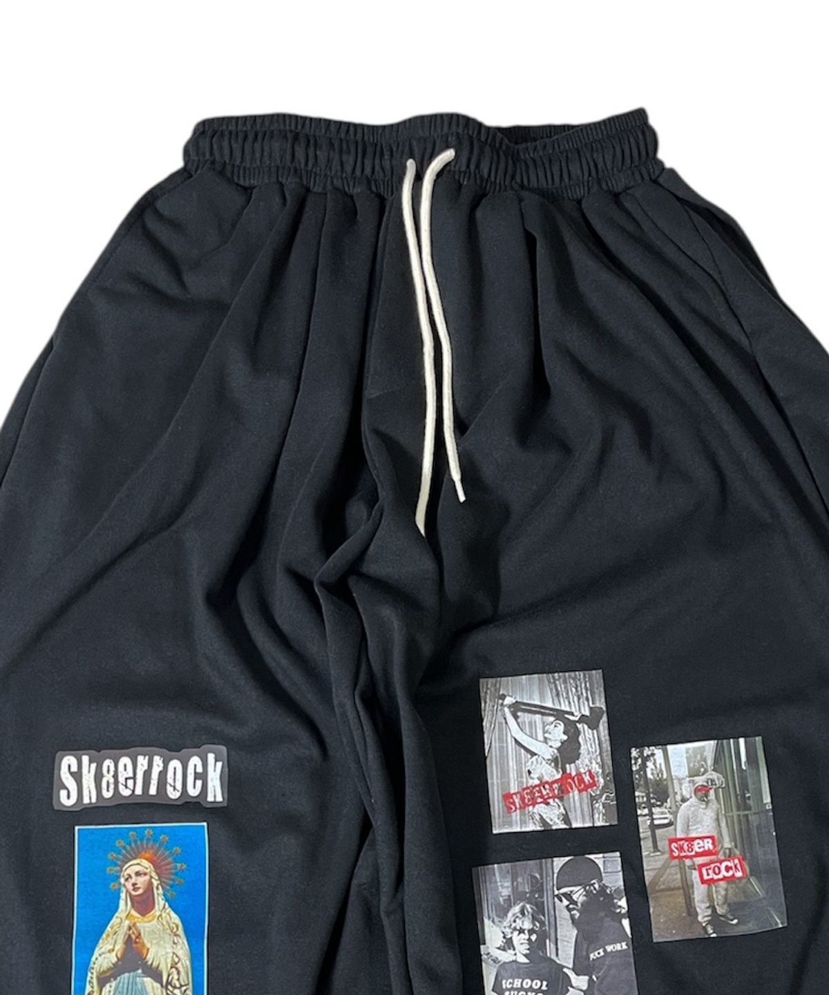 스케이터락(SK8ER ROCK) Old Photo Sweat Wide Pants ((black))