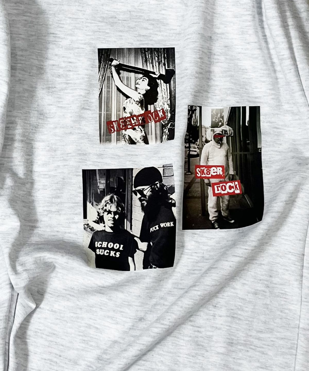 스케이터락(SK8ER ROCK) Old Photo Sweat Wide Pants ((white melange))