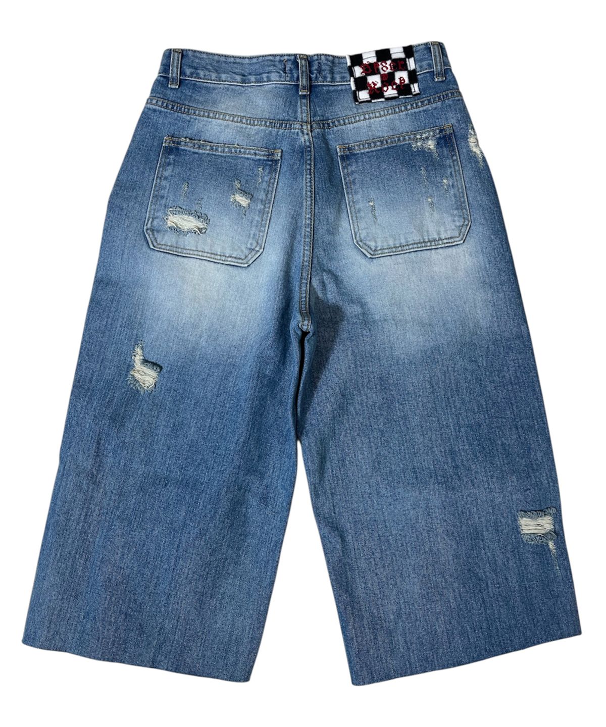 스케이터락(SK8ER ROCK) Destroyed Denim Cropped Wide Pants ((blue))