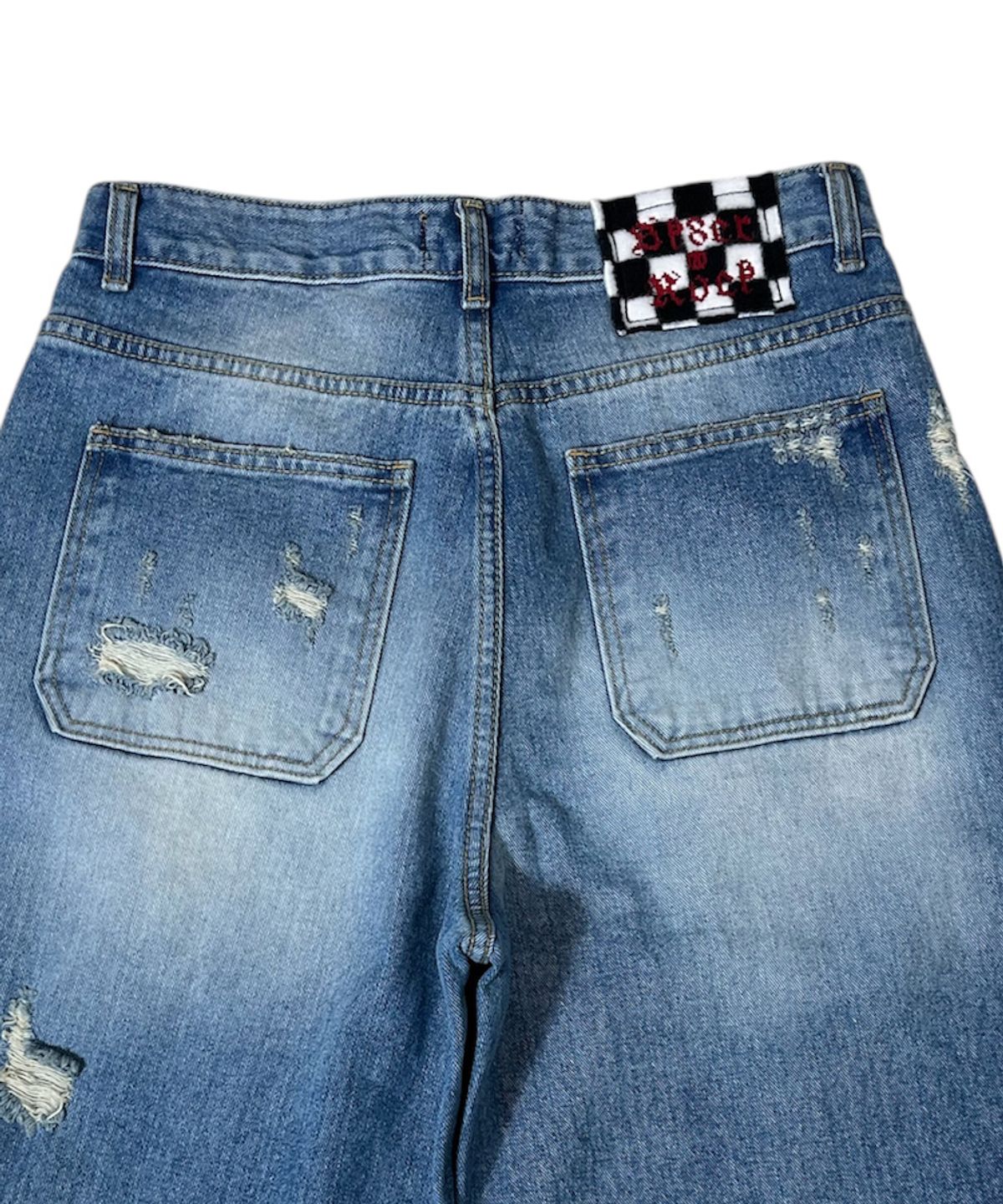 스케이터락(SK8ER ROCK) Destroyed Denim Cropped Wide Pants ((blue))