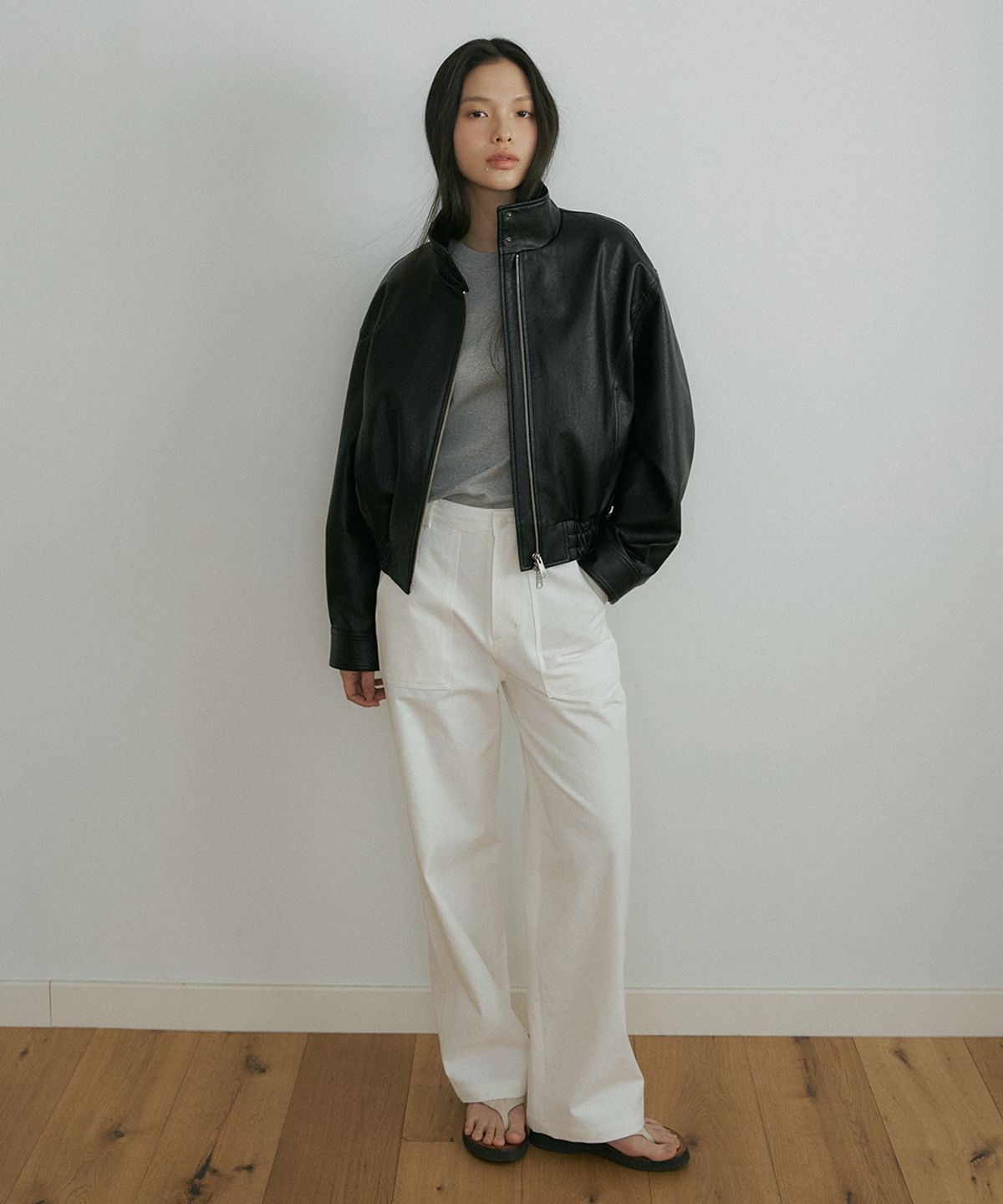 링서울(LINGSEOUL) high neck leather blouson-black