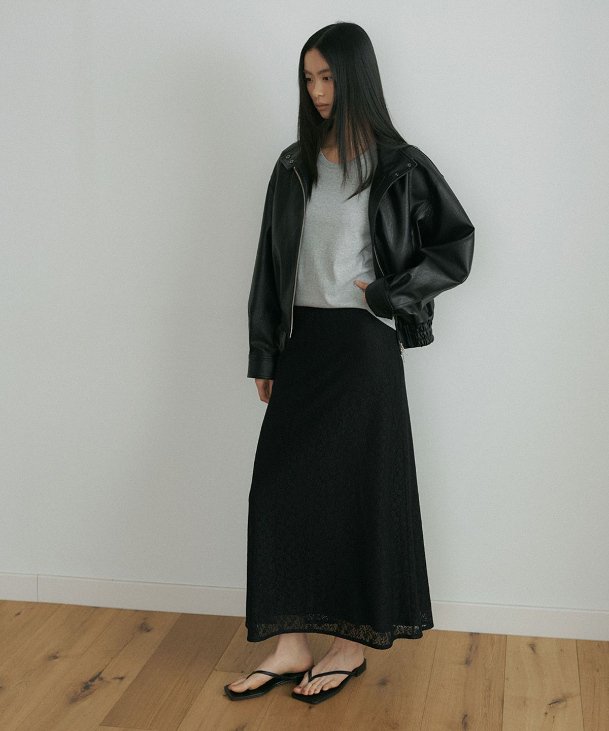 링서울(LINGSEOUL) high neck leather blouson-black