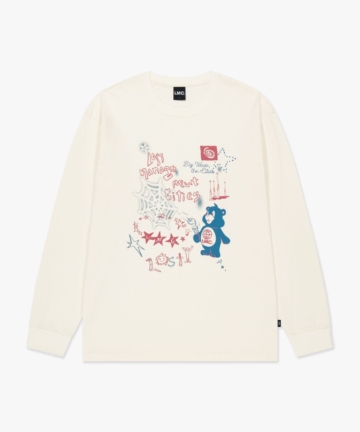 엘엠씨(LMC) DOODLE BEAR COLLAGE LONG SLV TEE ivory