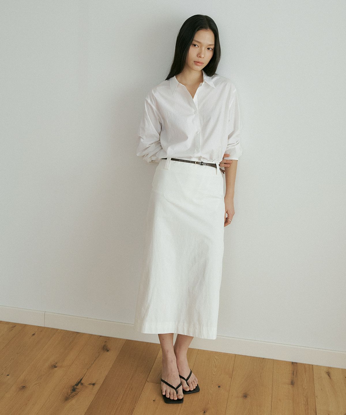 링서울(LINGSEOUL) cotton H-line long skirt-ivory