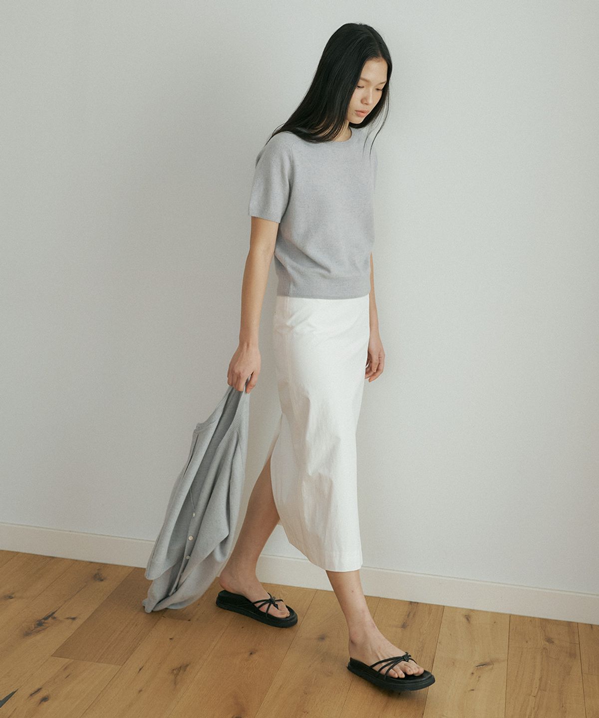 링서울(LINGSEOUL) cotton H-line long skirt-ivory