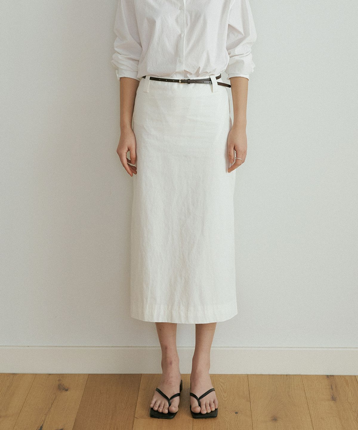 링서울(LINGSEOUL) cotton H-line long skirt-ivory