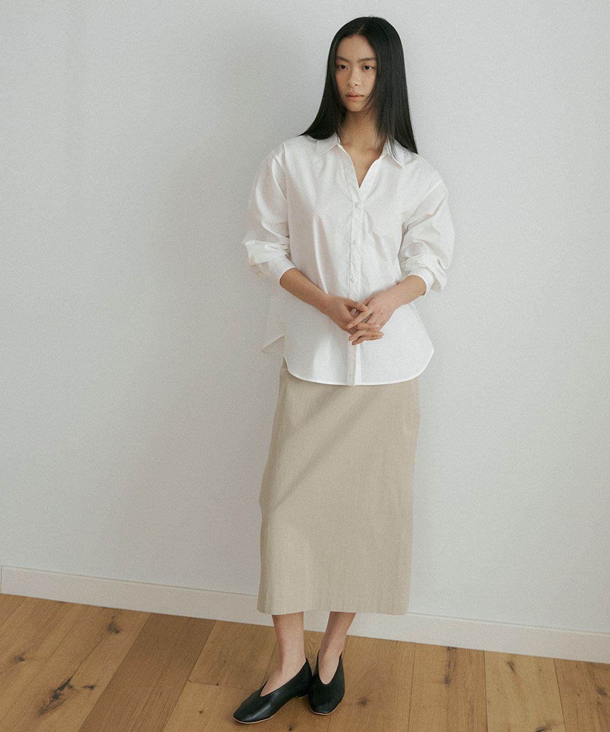 링서울(LINGSEOUL) cotton H-line long skirt-beige