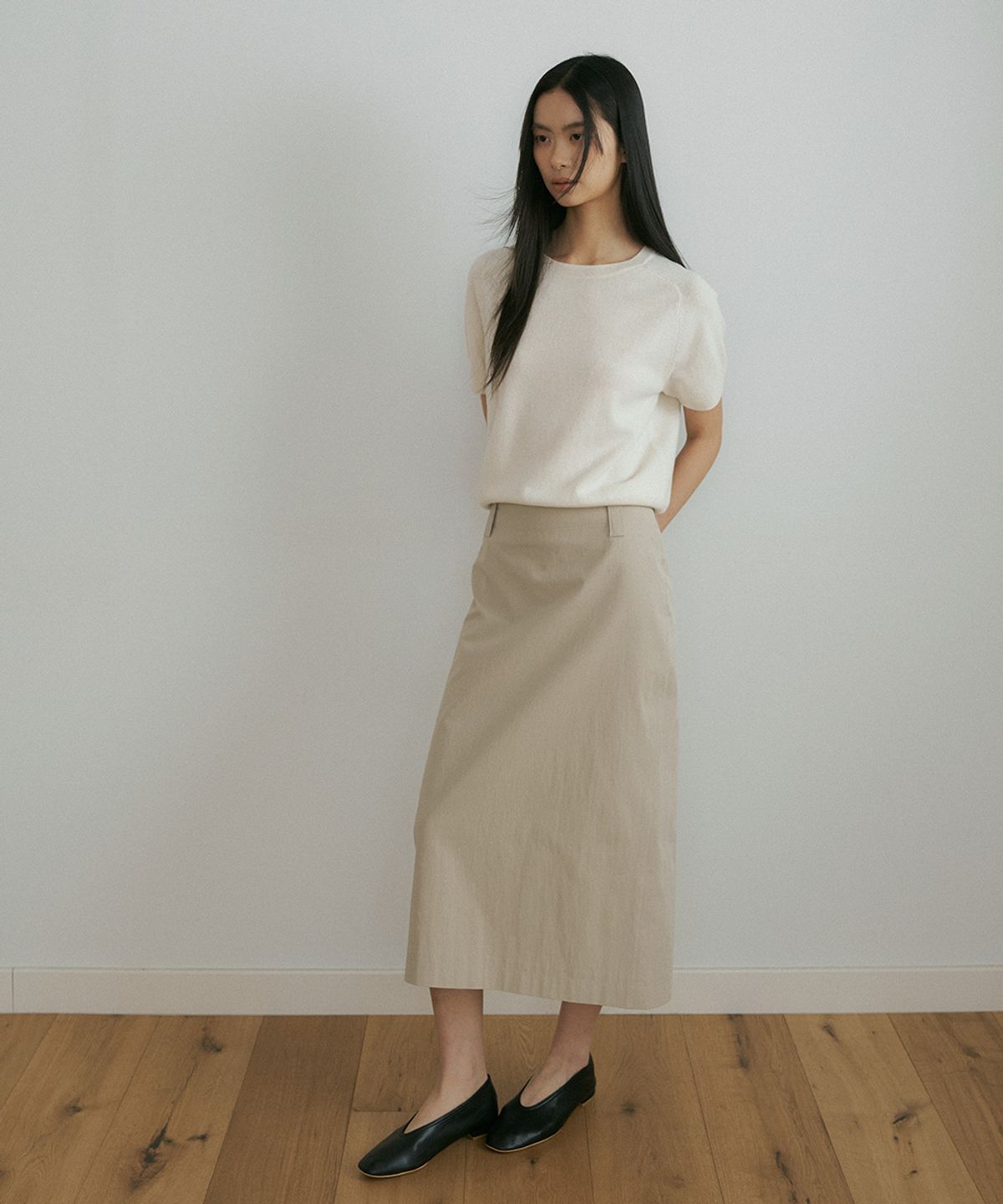 링서울(LINGSEOUL) cotton H-line long skirt-beige