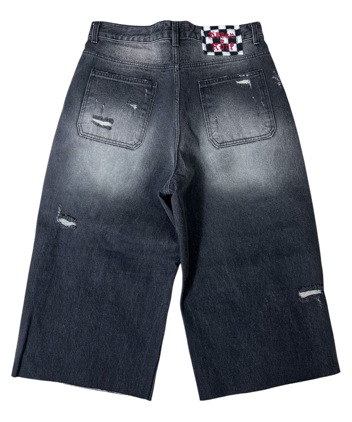 스케이터락(SK8ER ROCK) Destroyed Denim Cropped Wide Pants ((black))