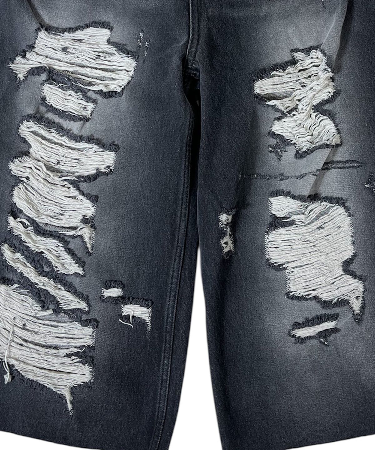 스케이터락(SK8ER ROCK) Destroyed Denim Cropped Wide Pants ((black))