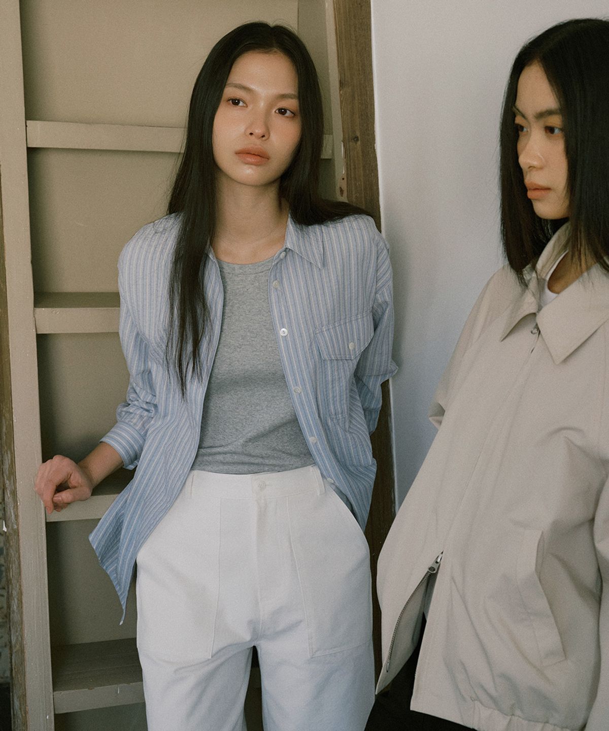 링서울(LINGSEOUL) stripe pocket shirt-sky blue