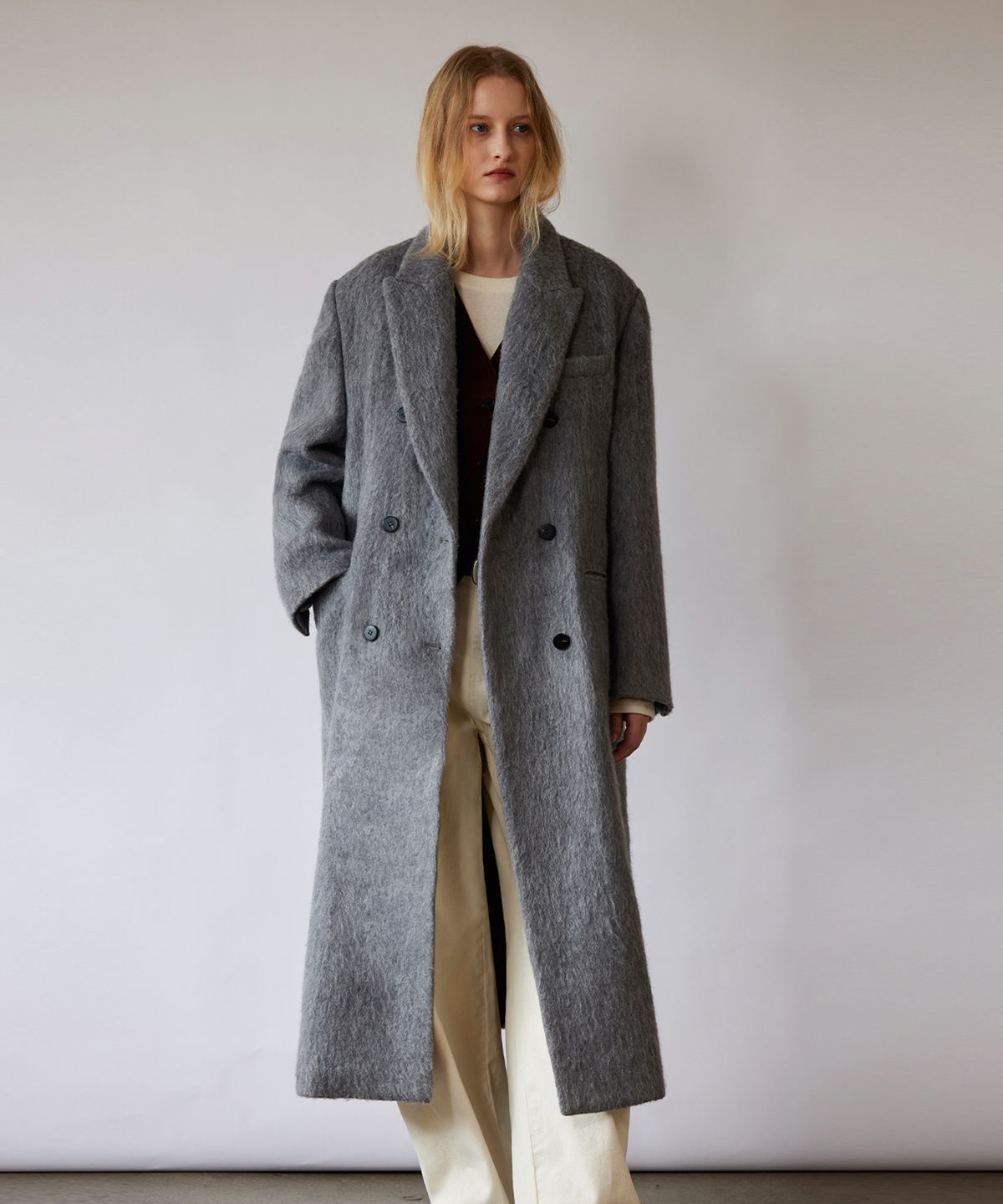 퀸스래빗(Q'SRB) Hairy Double Breasted Long Coat