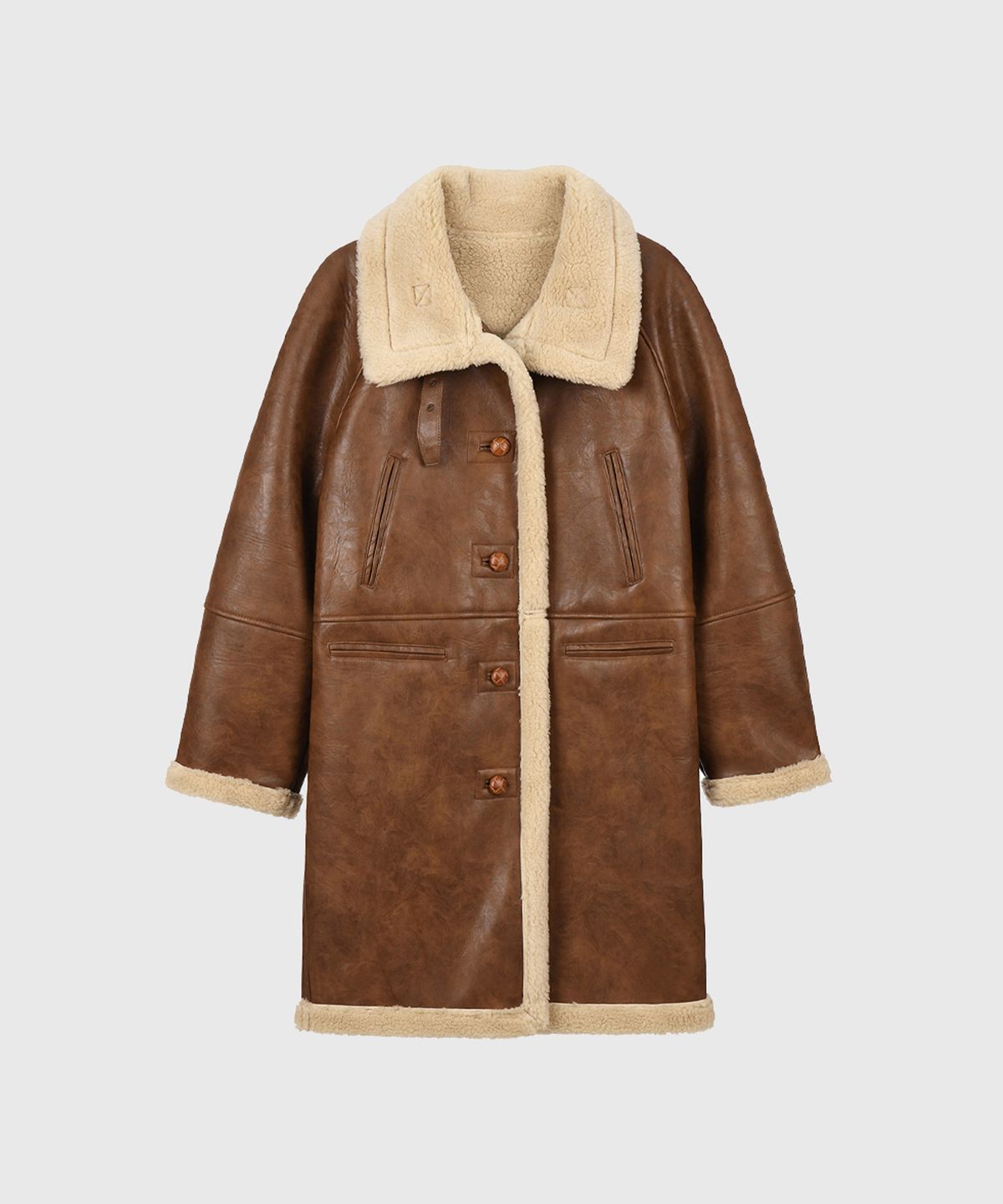 퀸스래빗(Q'SRB) Ever High Neck Shearling Long Coat-BROWN