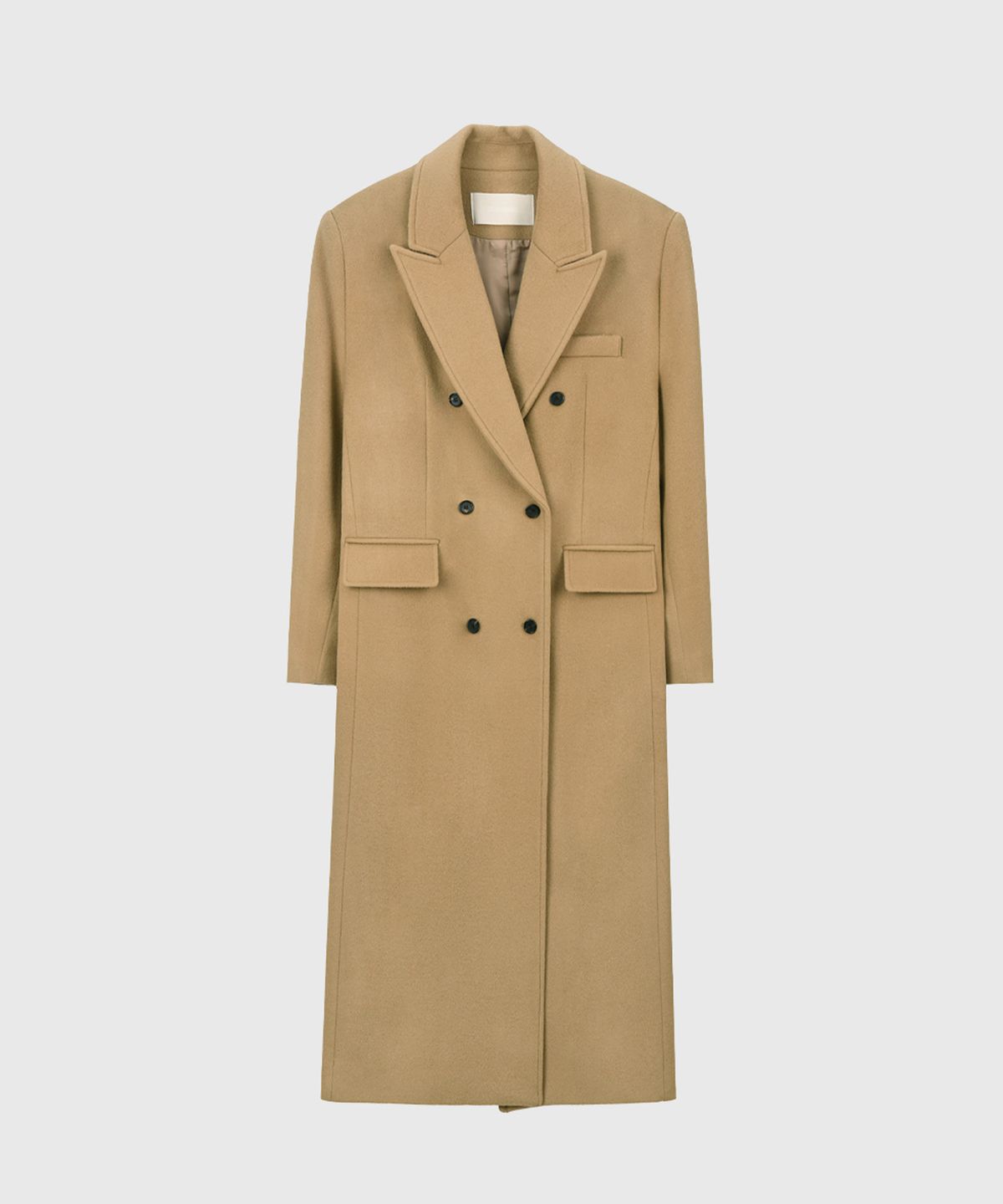 퀸스래빗(Q'SRB) Classic Wool Double Breasted Long Coat-CAMEL