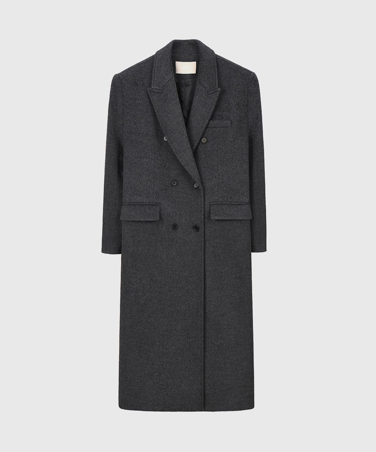 퀸스래빗(Q'SRB) Classic Wool Double Breasted Long Coat-CHARCOAL