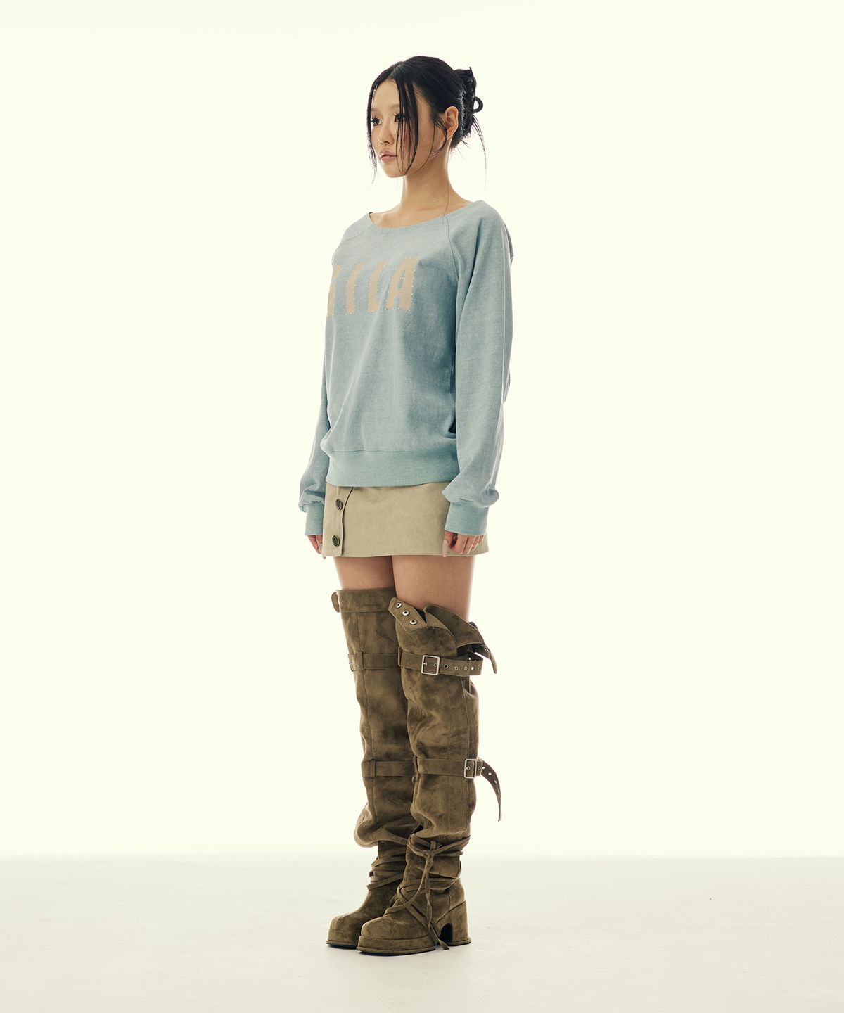 길라아카이브(GILAARCHIVE) CUT OUT DOUBLE WAIST BUTTON SKIRTS_BEIGE