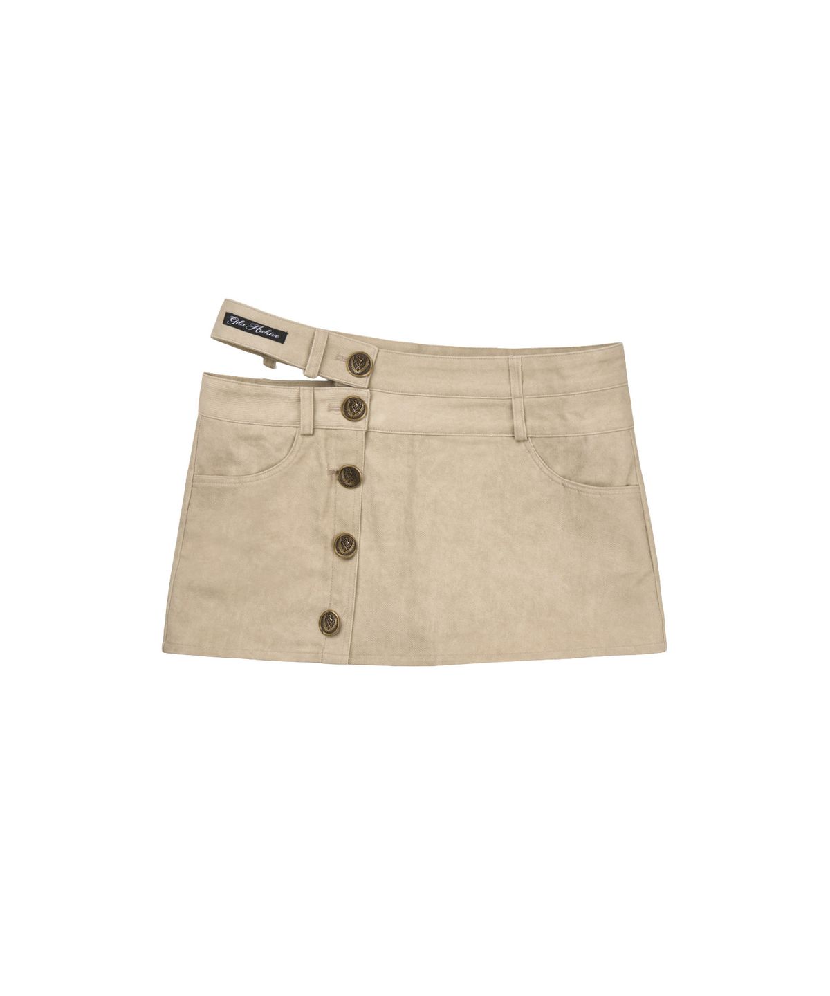 길라아카이브(GILAARCHIVE) CUT OUT DOUBLE WAIST BUTTON SKIRTS_BEIGE