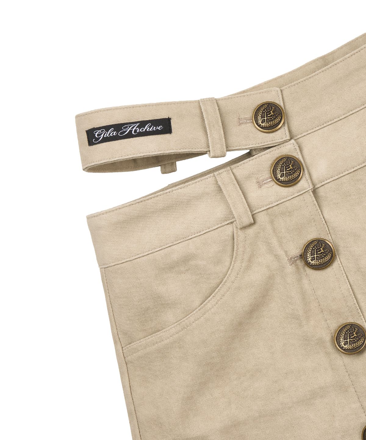 길라아카이브(GILAARCHIVE) CUT OUT DOUBLE WAIST BUTTON SKIRTS_BEIGE