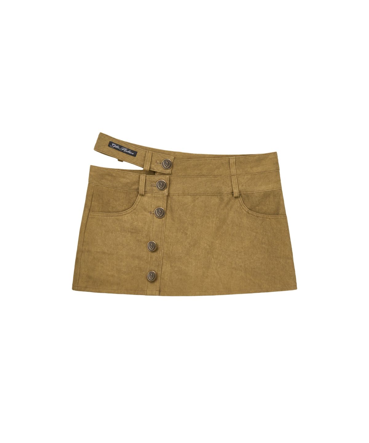 길라아카이브(GILAARCHIVE) CUT OUT DOUBLE WAIST BUTTON SKIRTS_KHAKI