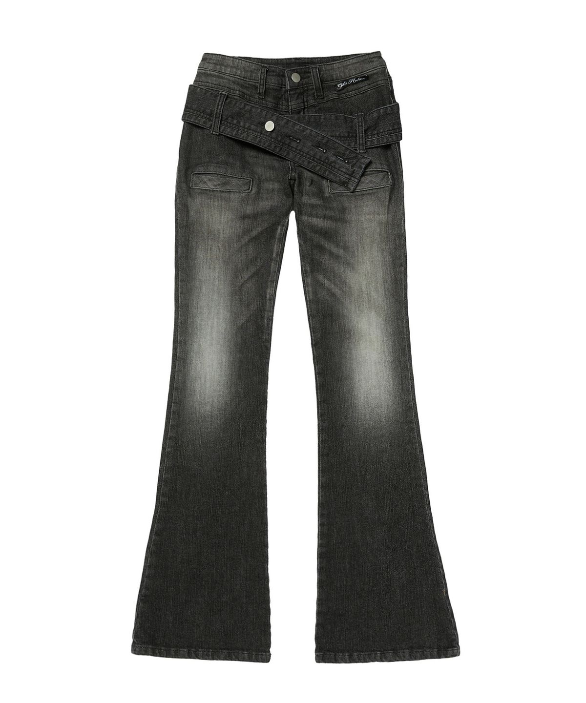 길라아카이브(GILAARCHIVE) TWIST BELT BOOTCUT DENIM PANTS_BLACK