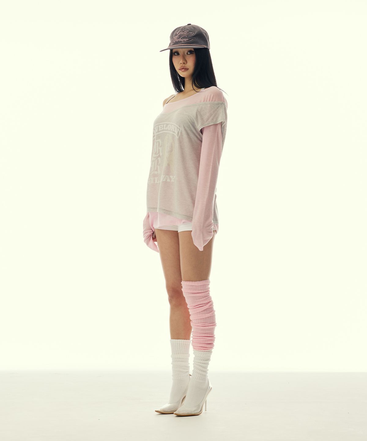 길라아카이브(GILAARCHIVE) LAYERED GRAPHIC SHEER LONG SLEEVE_PINK