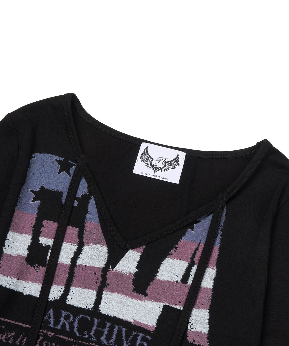 길라아카이브(GILAARCHIVE) USA LOGO V NECK LONG SLEEVE_BLACK