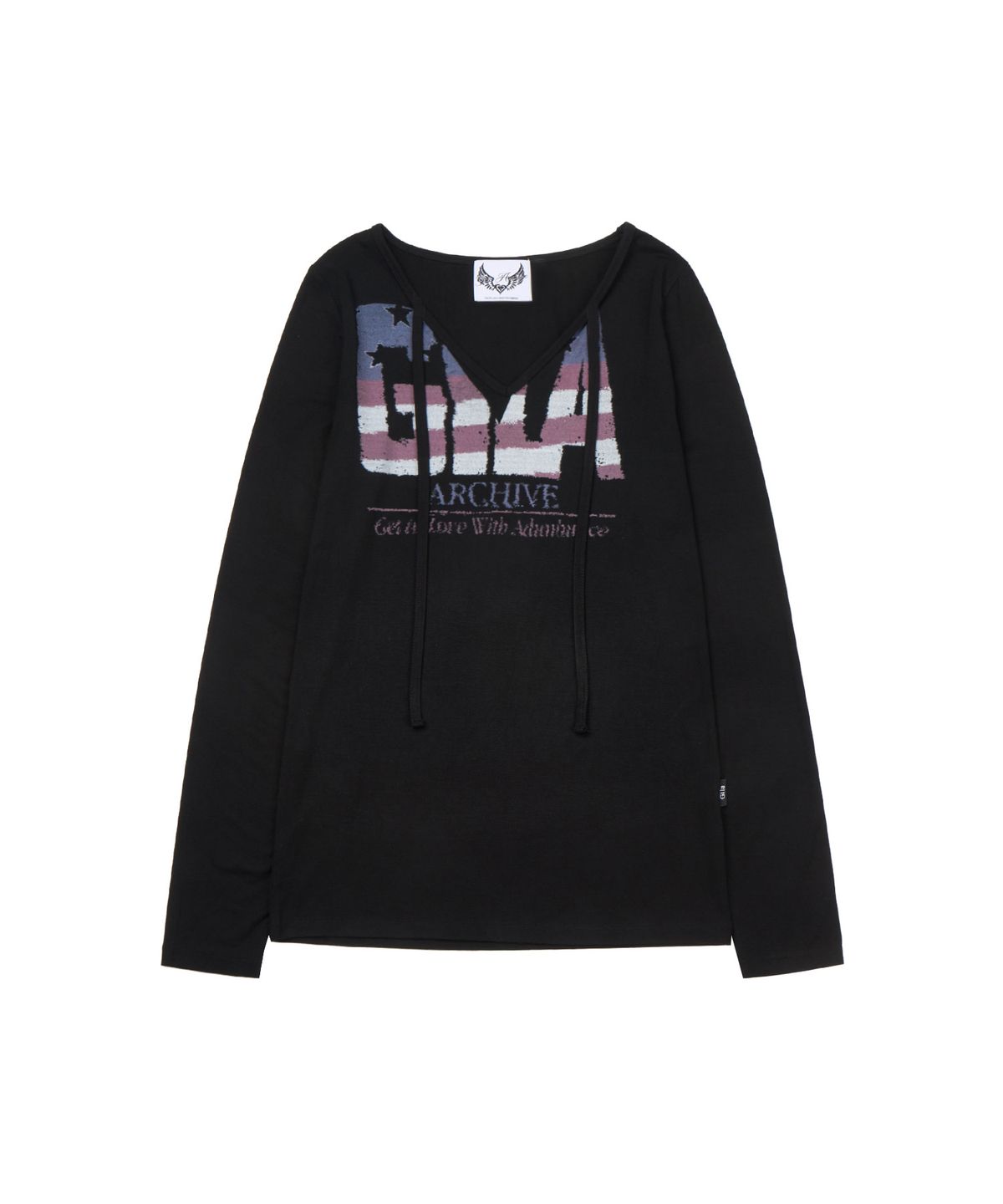 길라아카이브(GILAARCHIVE) USA LOGO V NECK LONG SLEEVE_BLACK