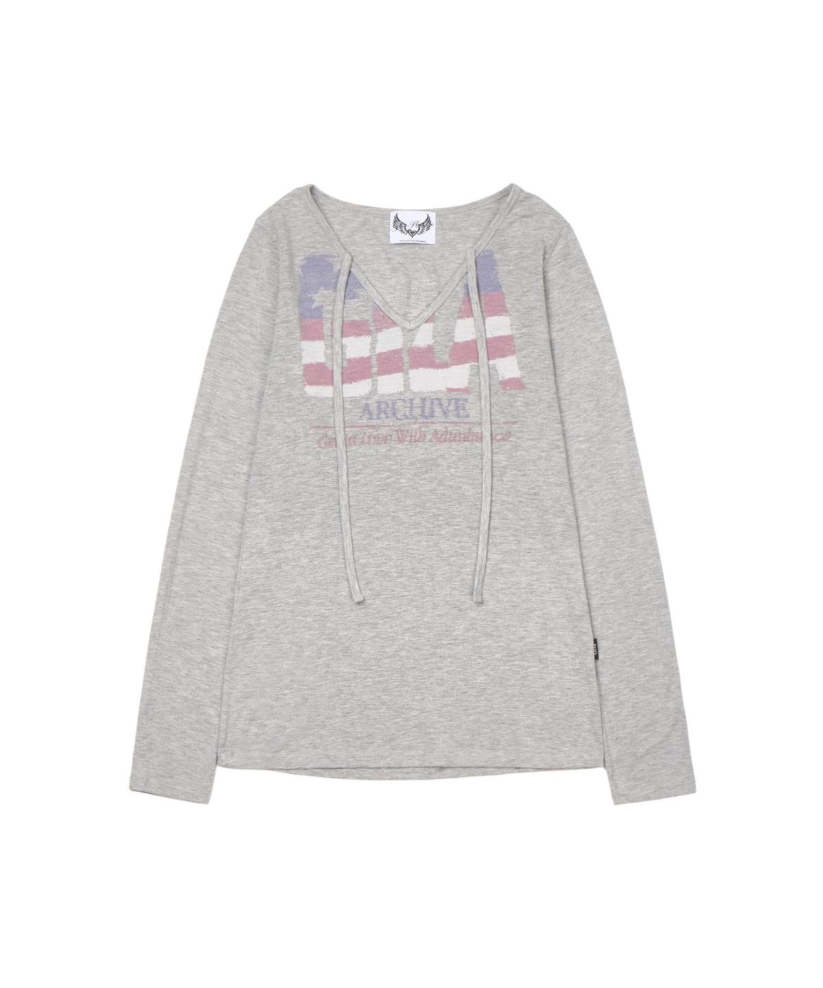 길라아카이브(GILAARCHIVE) USA LOGO V NECK LONG SLEEVE_GREY