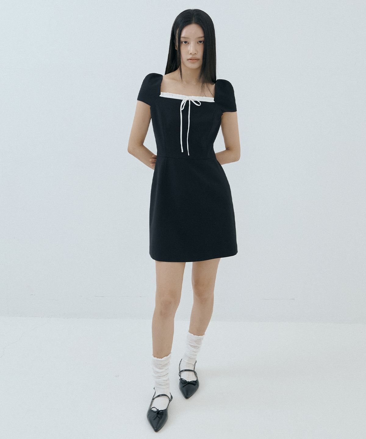 루시르주(LUCIR ZU) Frill Ribbon Mini One-piece (black)
