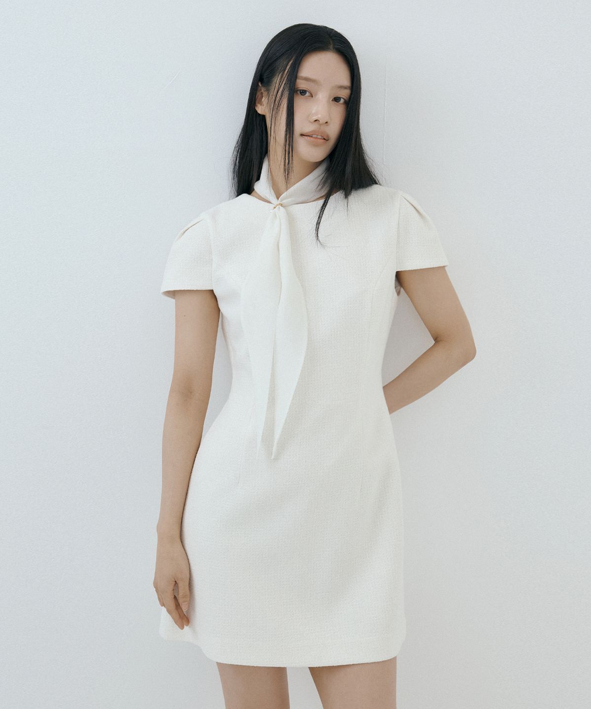 루시르주(LUCIR ZU) Custom Scarf Tweed Mini Dress Set (cream)
