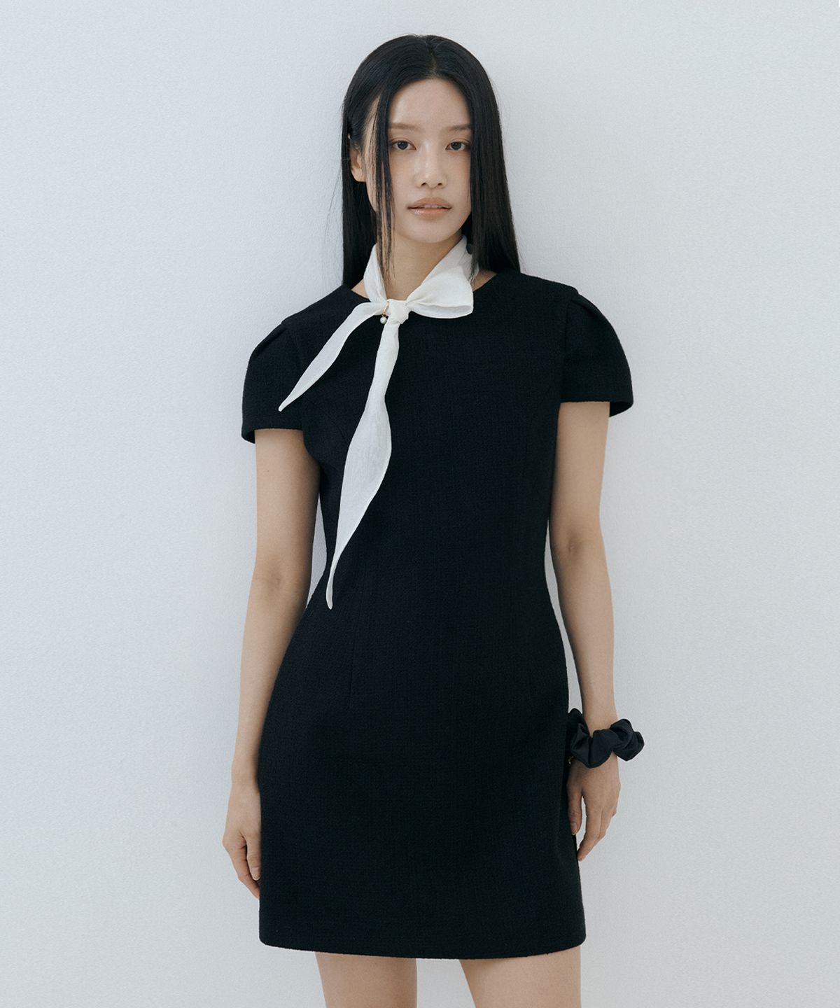 루시르주(LUCIR ZU) Custom Scarf Tweed Mini Dress Set (black)