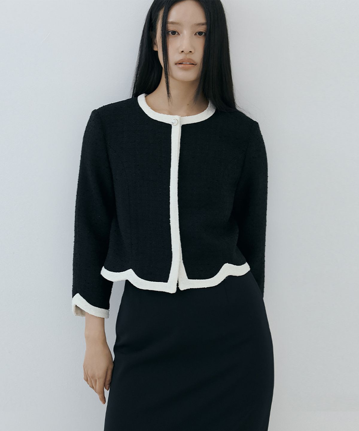 루시르주(LUCIR ZU) Curved Tweed Jacket (black)