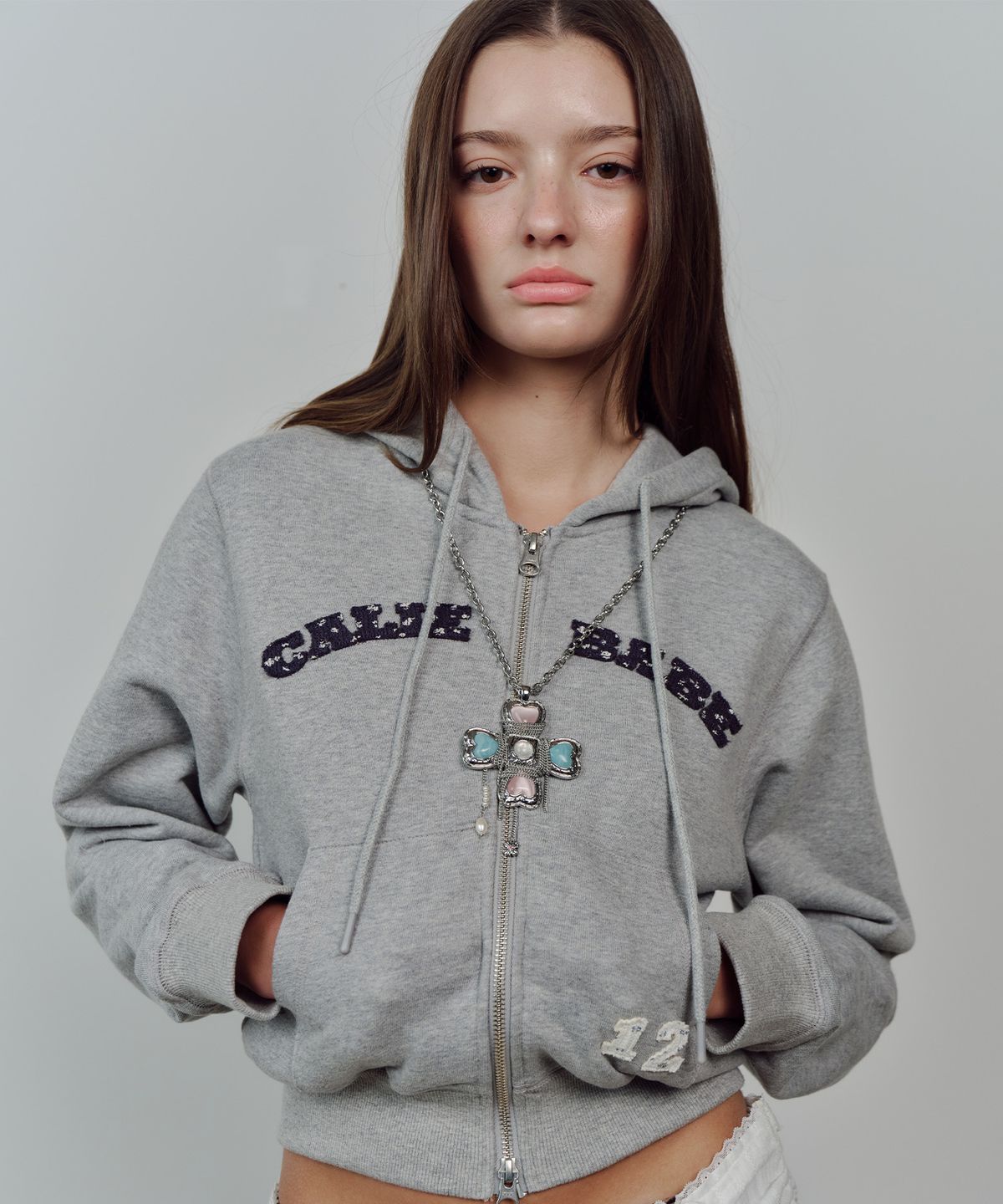 에즈이프 캘리(ASIF CALIE) CALIE BABE SOLID HOOD ZIP UP MELANGEGRAY