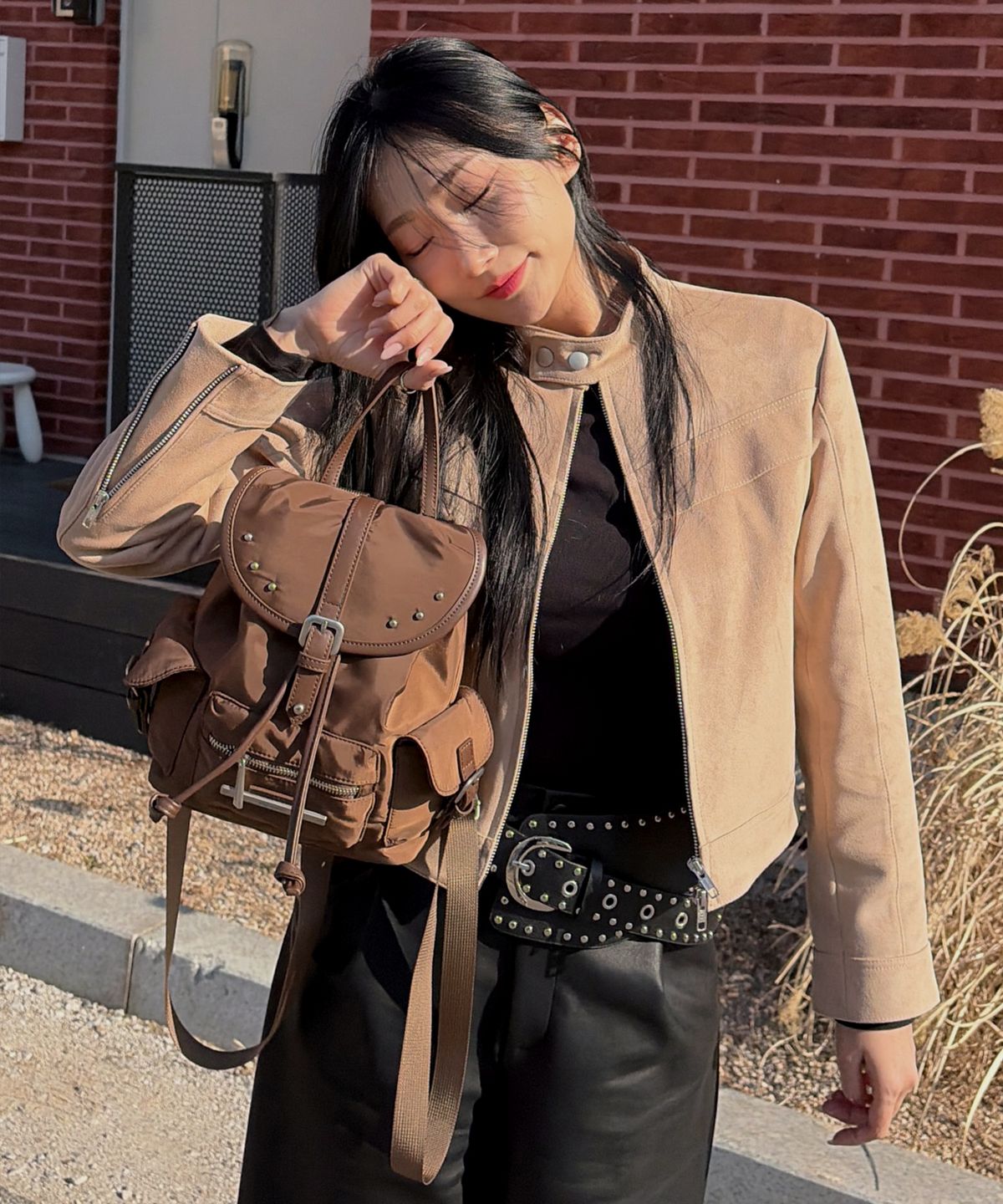 레이몬트(RAIMENT) Stud Cover Point Mini Backpack_Brown