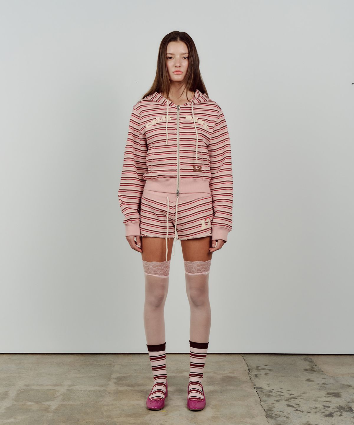에즈이프 캘리(ASIF CALIE) CALIE BABE STRIPE HOOD ZIP UP PINK