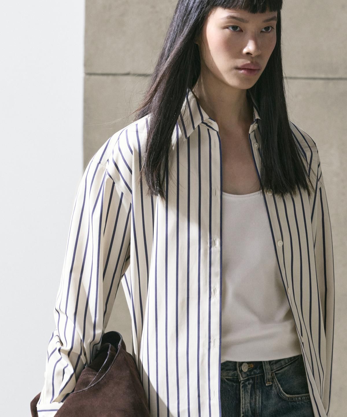 마시모두띠(MASSIMO DUTTI) 100% 코튼 스트라이프 셔츠