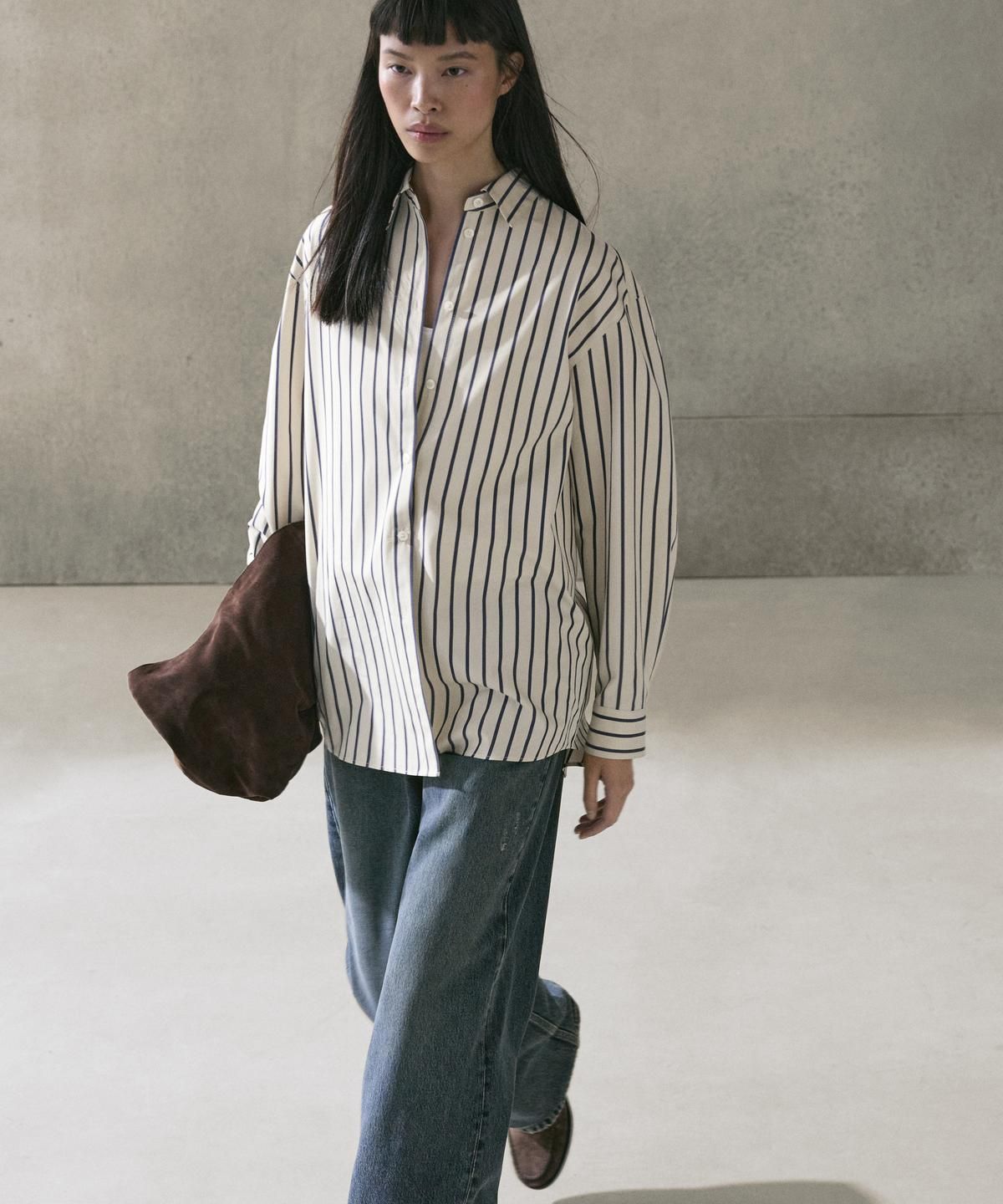 마시모두띠(MASSIMO DUTTI) 100% 코튼 스트라이프 셔츠