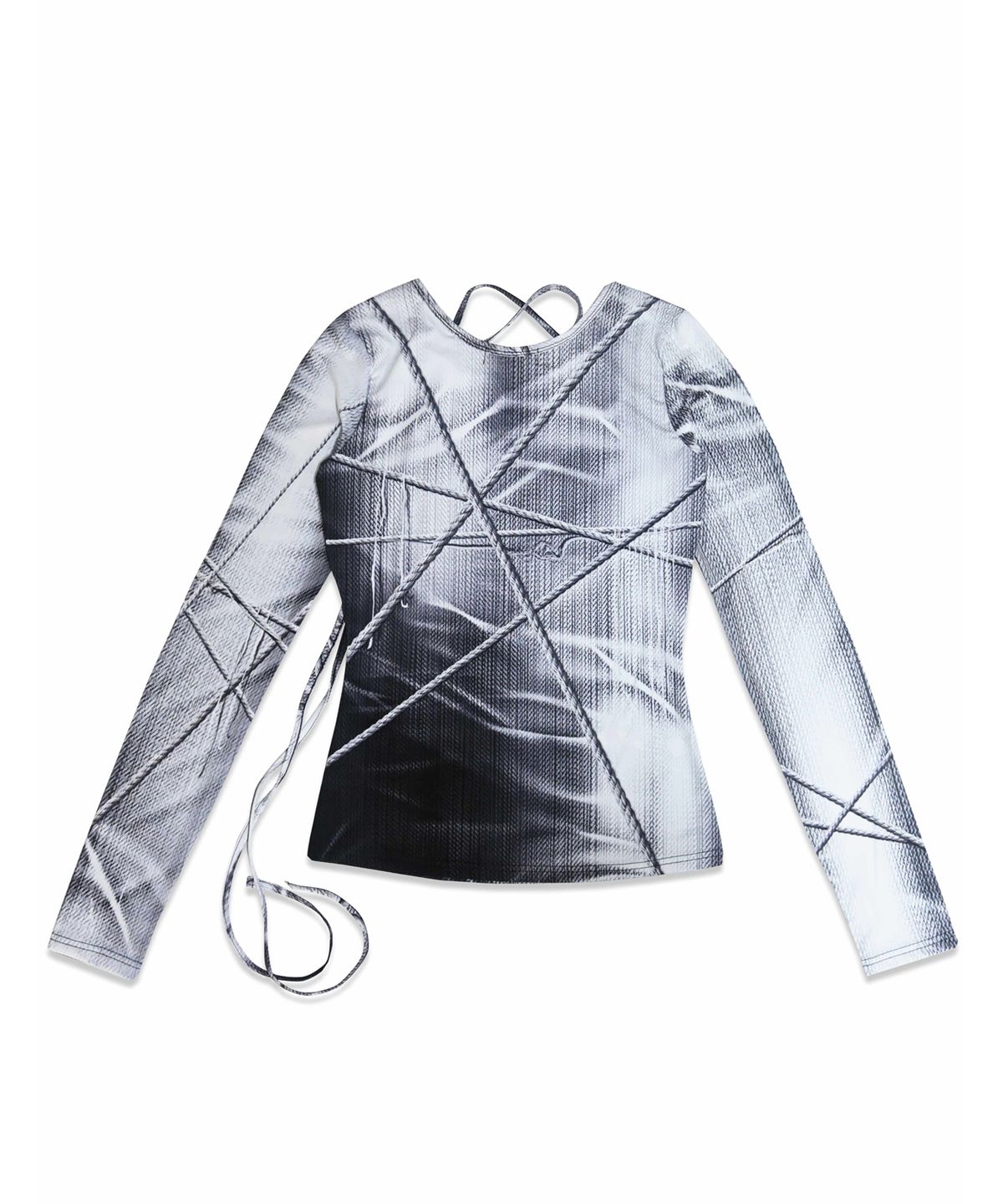 정도(JUNGDO) SCATTERED STRING KNIT PRINT TOP . WHITE