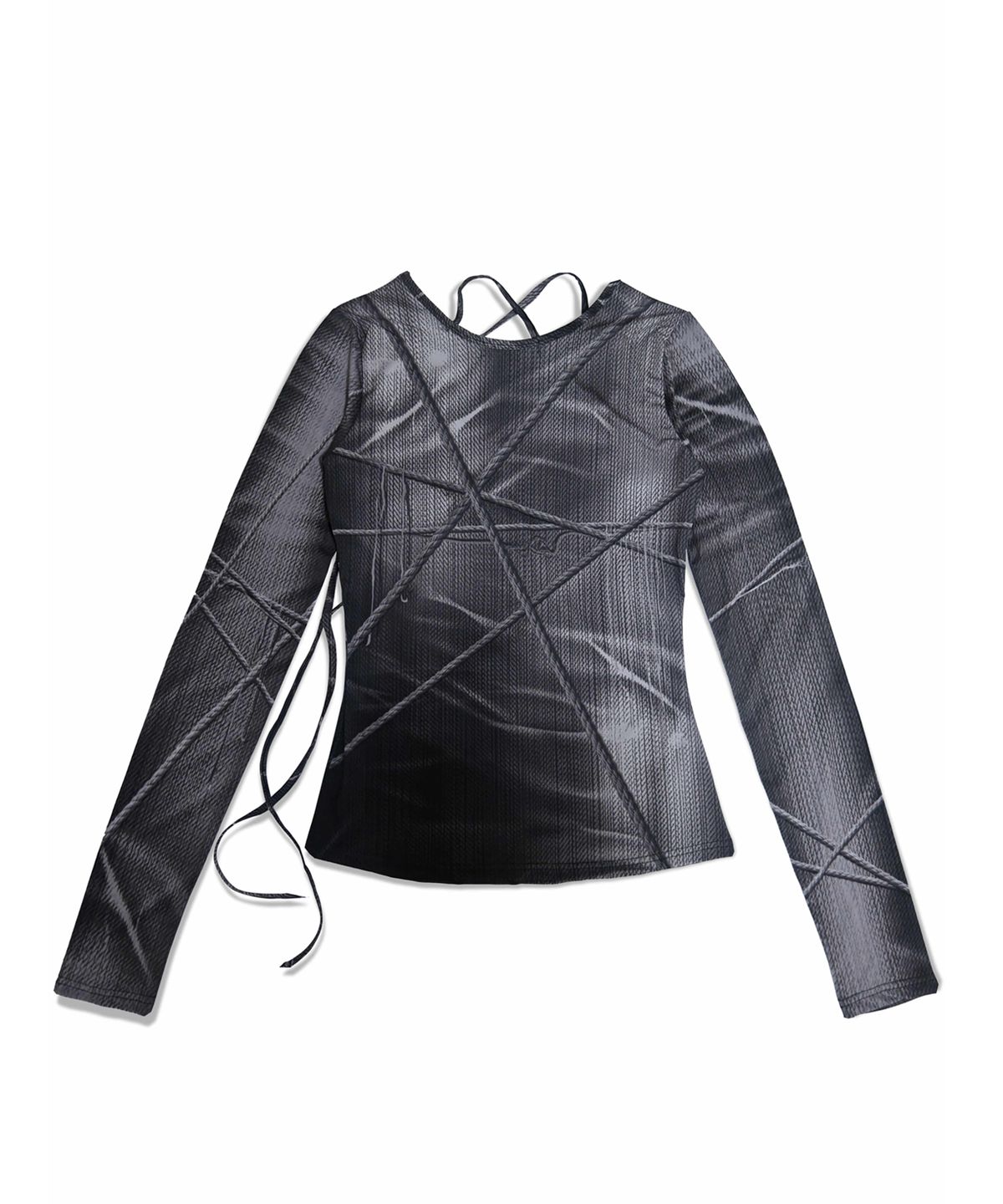 정도(JUNGDO) SCATTERED STRING KNIT PRINT TOP . CHARCOAL