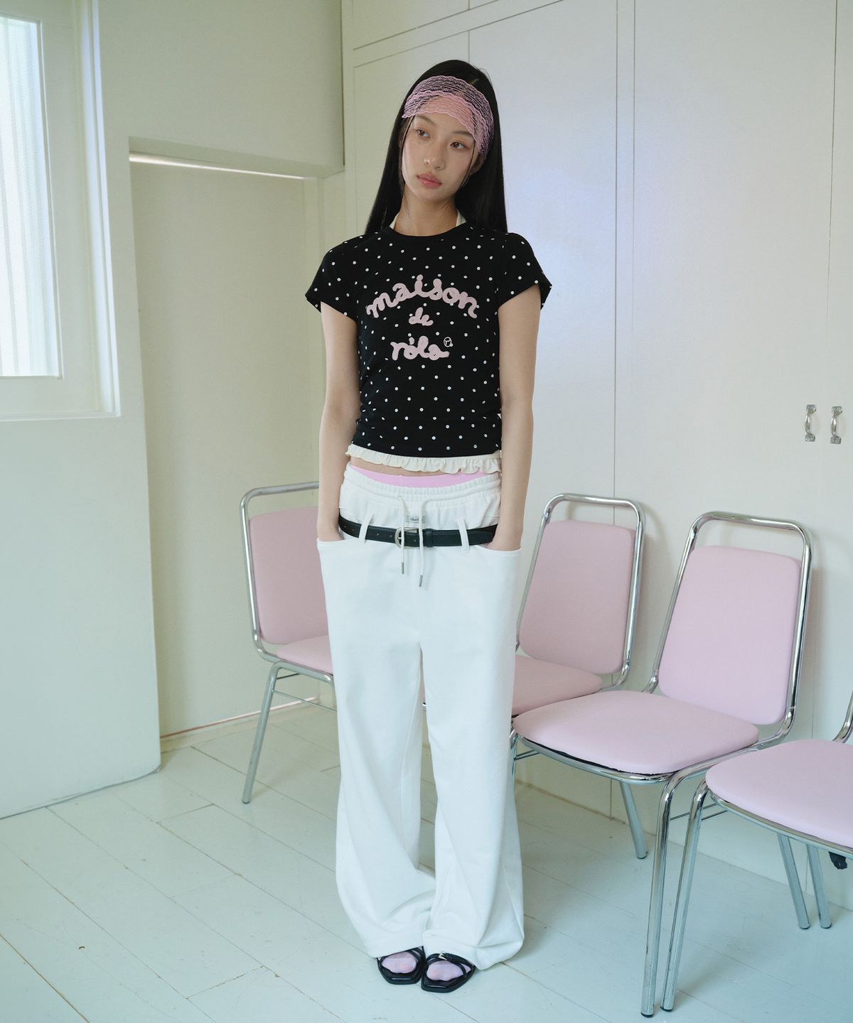 로라로라(ROLAROLA) BELT SET TWO-WAY SWEAT PANTS WHITE