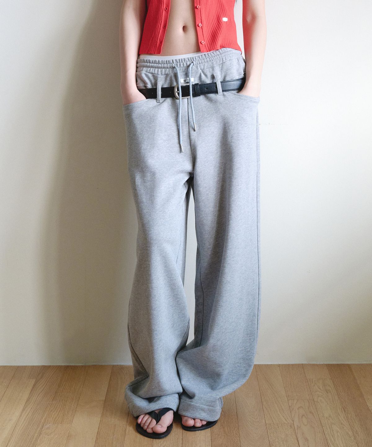 로라로라(ROLAROLA) BELT SET TWO-WAY SWEAT PANTS GRAY