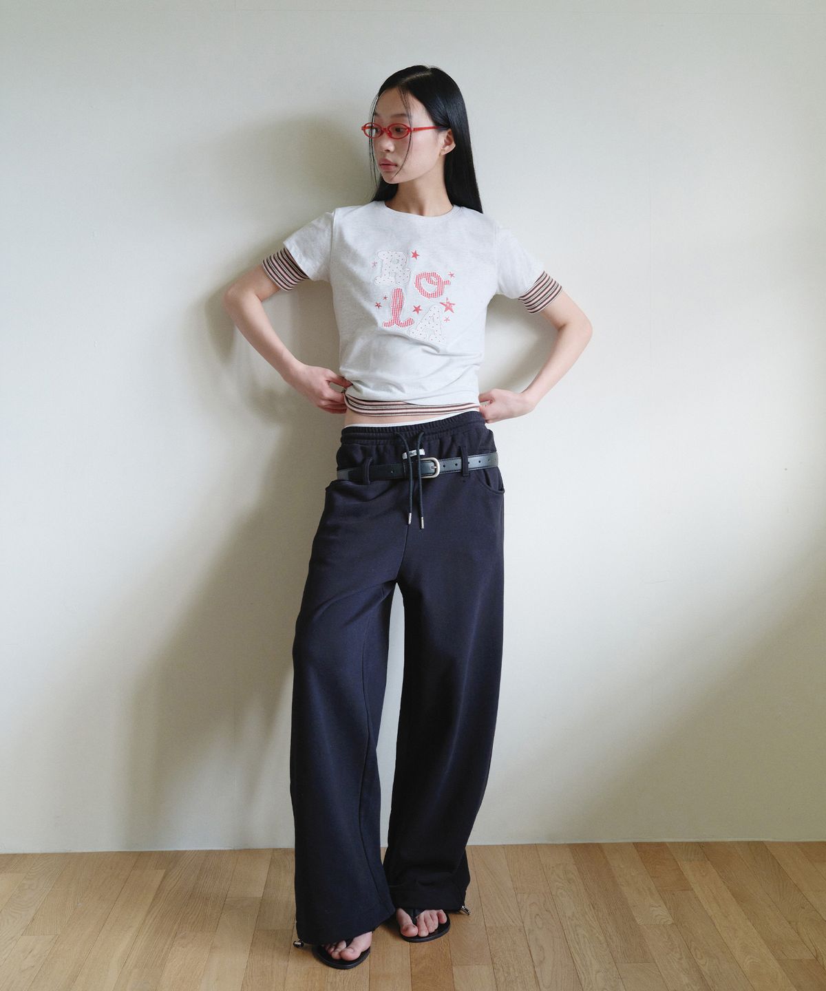 로라로라(ROLAROLA) BELT SET TWO-WAY SWEAT PANTS BLACK