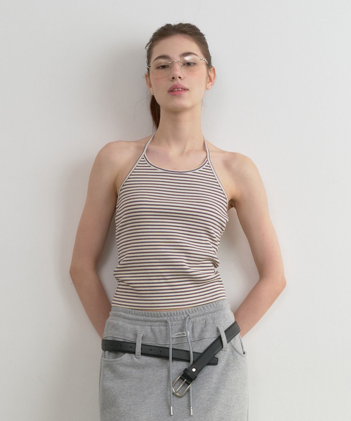 로라로라(ROLAROLA) STRIPE HALTER NECK TOP IVORY